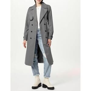 The Drop Women's Noa Trench Coat Grey Size Med Classic Double Breast